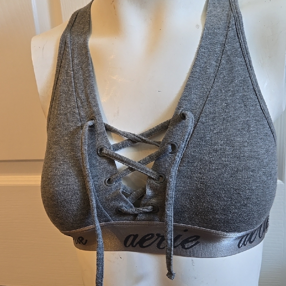 Aerie Gray Lace-Up Bralette